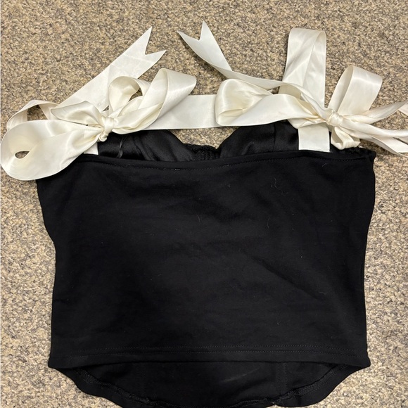 Black Bustier with Satin Shoulder Ties - Picture 2 of 5